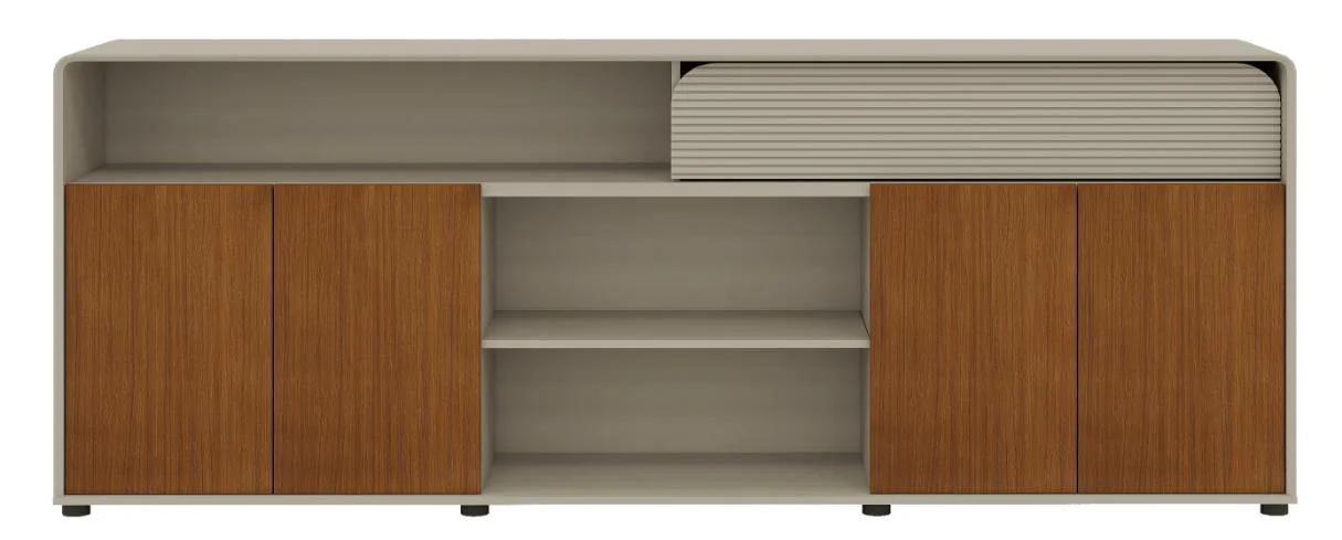 [MINGGE-JZ-D2420-1] Low credenza JZ-D2420-1 2400 mm – sliding doors and open niches, walnut / cream D01+C84, 400 x 900 mm