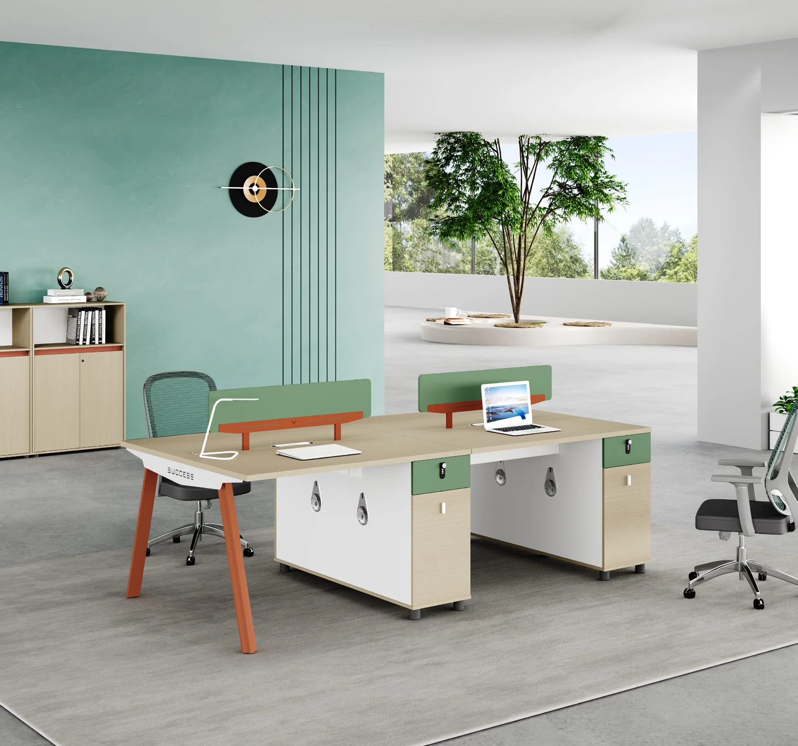 Staff desk LE-720A+720B – 3600 mm (Golden pear (M046), 3600 x 1200 x 1035)