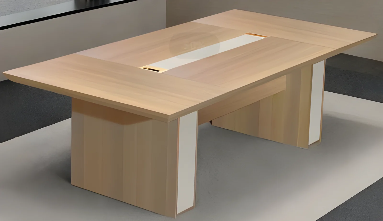 [XIAN-XA-22-207] Meeting table XA-22-207 2400 x 1200 mm – dark HX-128 wood with khaki inserts, panel legs, seats 8