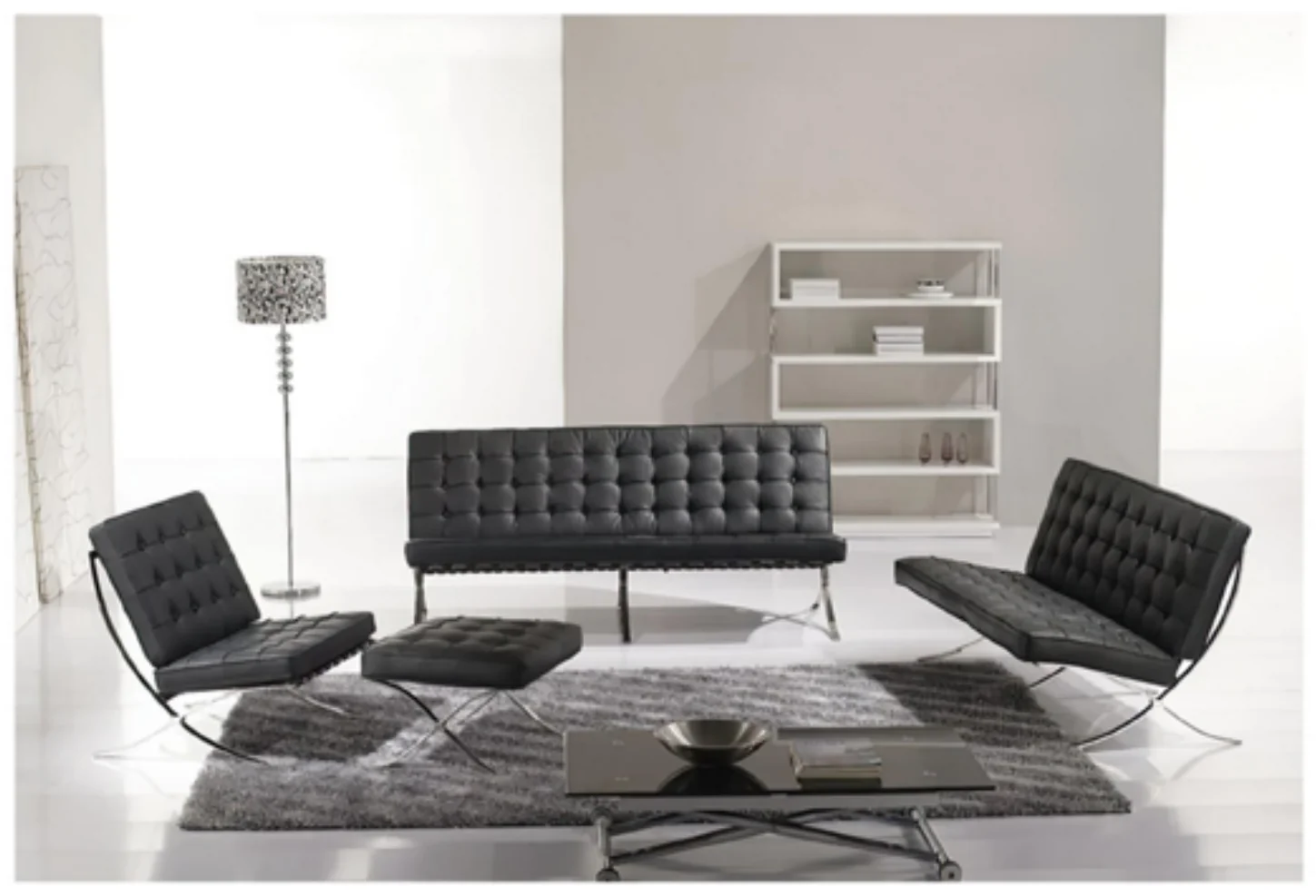 Ensemble salon AM 630 – canapé 3 places, 2 fauteuils et pouf, cuir PU