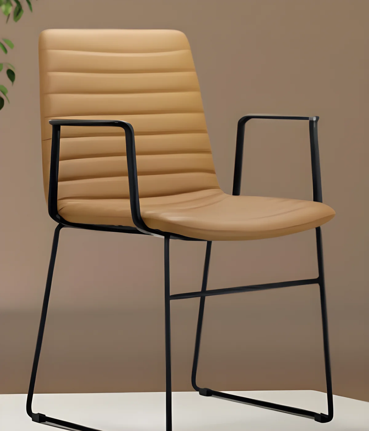 Chaise visiteur AM 128D – piètement luge, avec accoudoirs, cuir PU