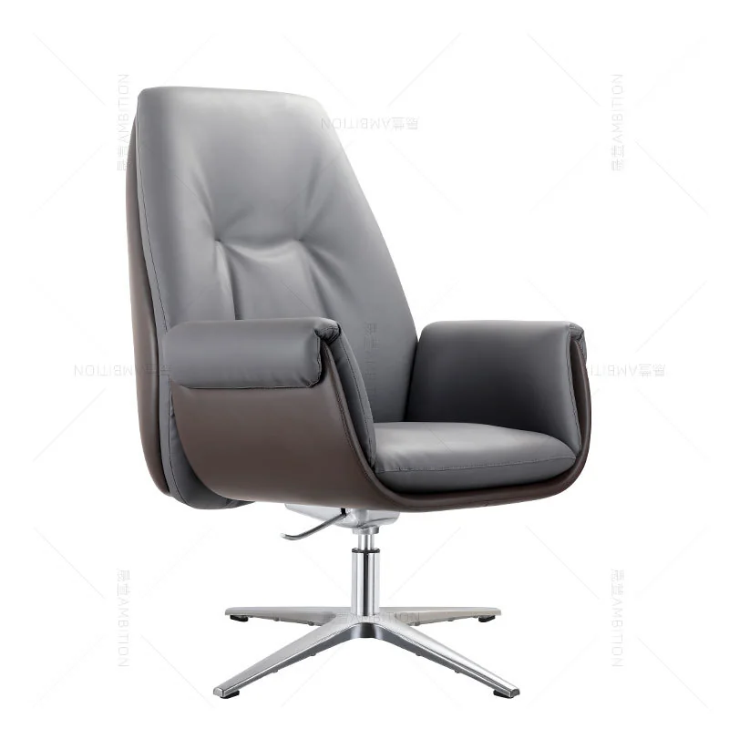 Fauteuil visiteur pivotant cuir PU AM 1921E – réglable en hauteur, base aluminium 4 branches, marron 270-10