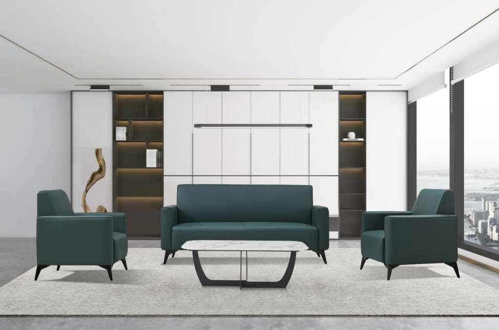 [AMBITION-SF-3041A-NOIR2700] Ensemble canapés d'accueil SF-3041A 1+1+3 places – cuir PU noir ou marron, structure bois massif, pieds métal (Noir (270-01))