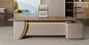 L-shaped desk 01-B1816 reversible return – walnut/cream PVC, mobile pedestal, outlet, LED, 1800 to 2400 mm