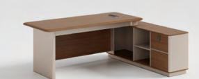 [MINGGE-01-B2017-1800X160] Bureau de direction en L 01-B2017 – noyer/crème PVC, caisson mobile, prise et bandeau LED, 1600/1800/2000 mm (1800 x 1600 x 750)