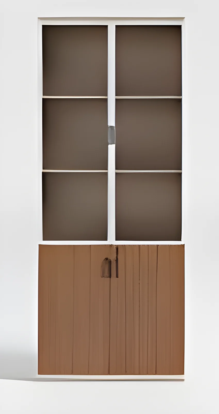 [MINGGE-01-W18218] Bibliothèque 01-W18218 800 mm – mélaminé noyer / crème D01, haut vitré et portes basses fermées, 2000 mm