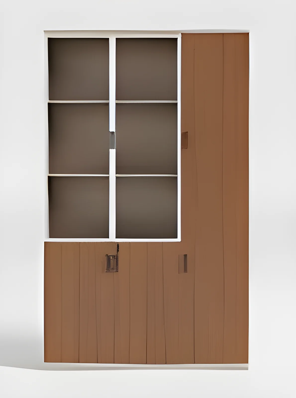 [MINGGE-01-W18219] Bibliothèque 01-W18219 1200 mm – mélaminé noyer / crème D01, vitrine haute, portes pleines, 400 x 2000 mm