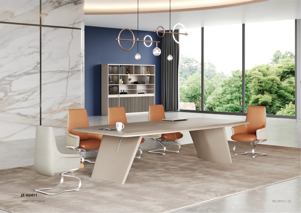 [MINGGE-01-H2411] Meeting table 01-H2411 2400 x 1100 mm for 8 people – PVC-coated walnut / cream, multifunction power outlet
