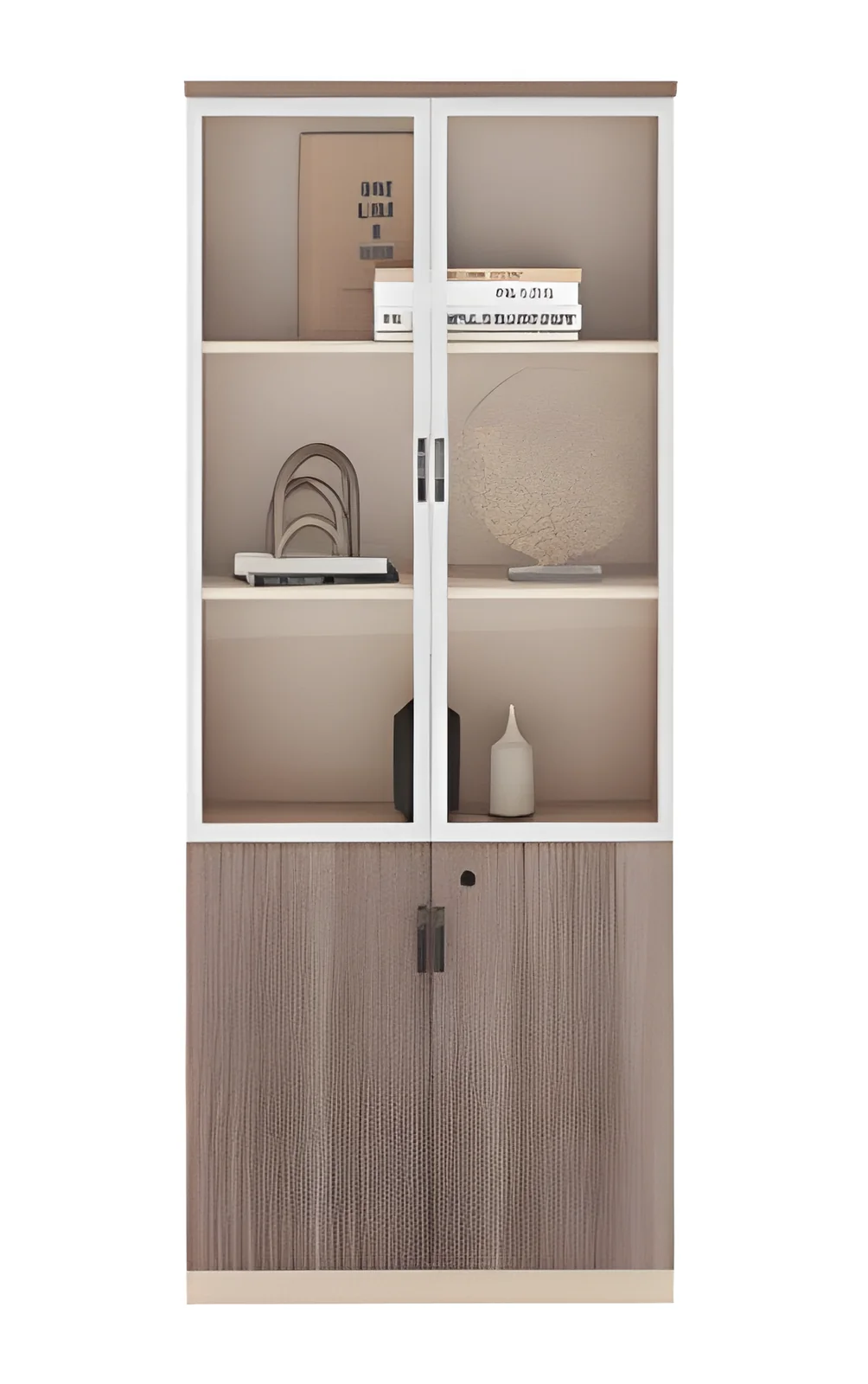 [MINGGE-MC18218-1] Bookcase MC18218-1 800 x 400 x 2000 mm – C83 gray oak / beige melamine, glazed top, closed lower doors